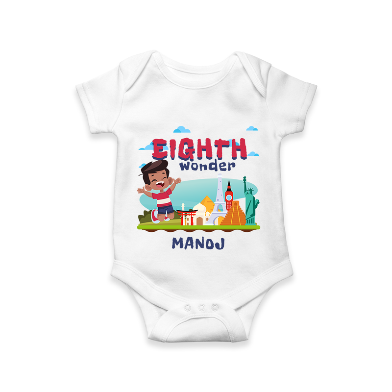 Celebrate The 8th Month With Our Boy Theme - Customized Romper For Babies With Name - WHITE - 0 - 3 Months Old (Chest 16")