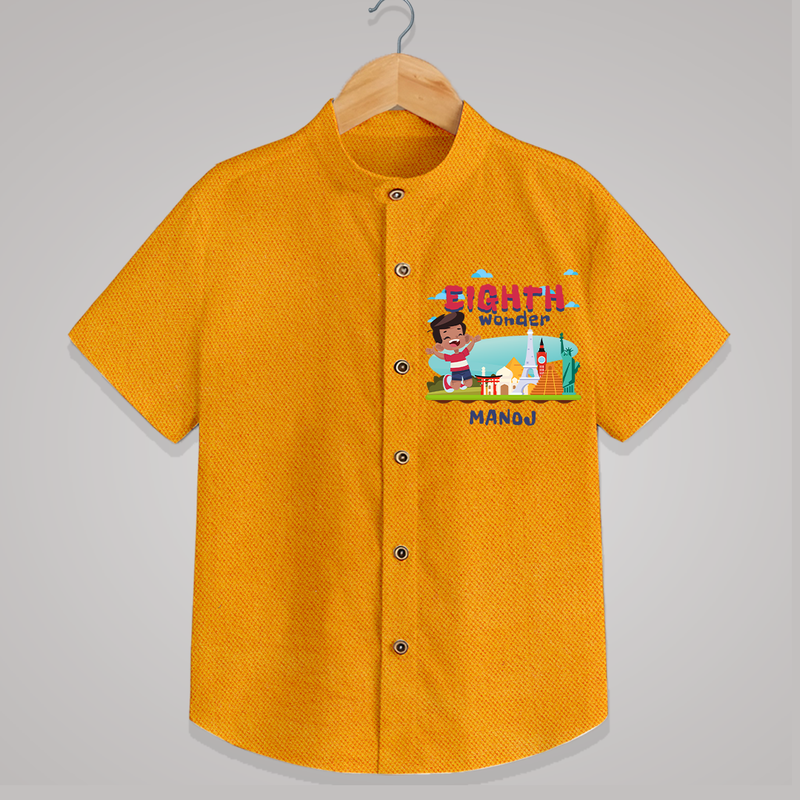 Celebrate The 8th Birthday With Kids Theme - Personalized Birthday Shirts With Customized Name - CHROME YELLOW - 0 - 6 Months Old (Chest 23")