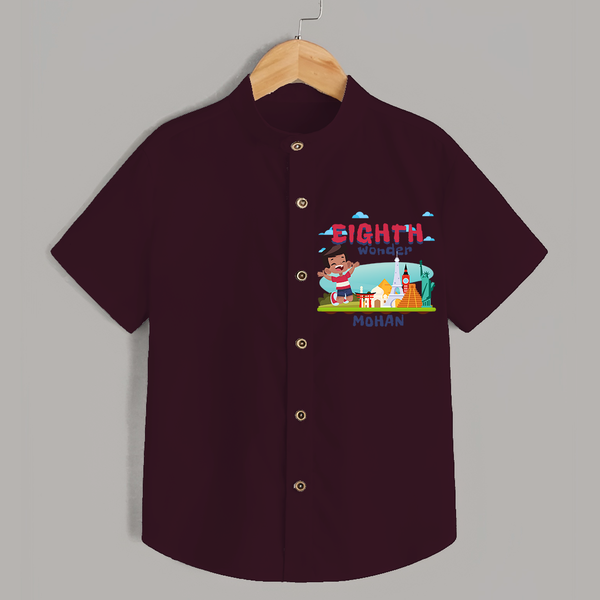 Celebrate The Eighth Birthday "Eighth Wonder" with Personalized Shirt - MAROON - 0 - 6 Months Old (Chest 21")