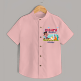 Celebrate The 8th Birthday With Kids Theme - Personalized Birthday Shirts With Customized Name - PEACH - 0 - 6 Months Old (Chest 23")