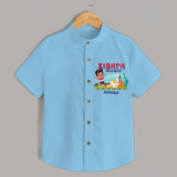 Celebrate The 8th Birthday With Kids Theme - Personalized Birthday Shirts With Customized Name - SKY BLUE - 0 - 6 Months Old (Chest 23")