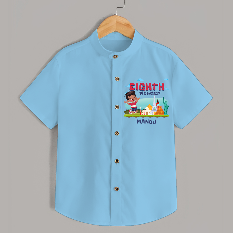 Celebrate The 8th Birthday With Kids Theme - Personalized Birthday Shirts With Customized Name - SKY BLUE - 0 - 6 Months Old (Chest 23")