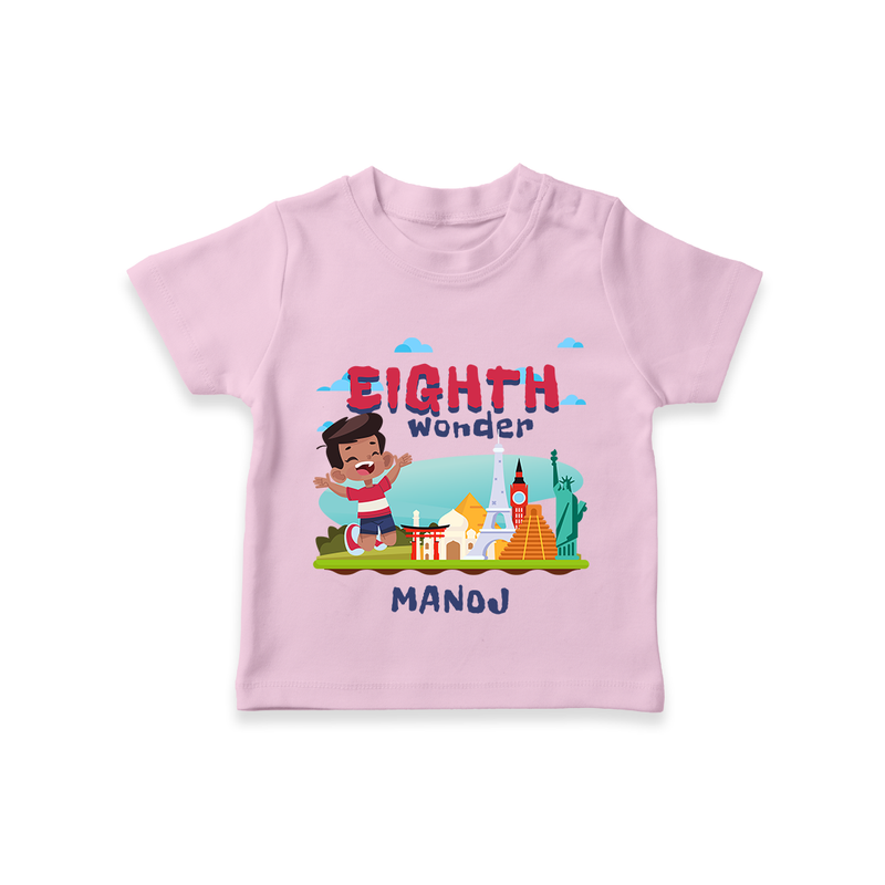 Celebrate The 8th Birthday With Boy Theme - Personalized Birthday T-Shirts With Customized Name - PINK - 0-5 Months Old (Chest 17")