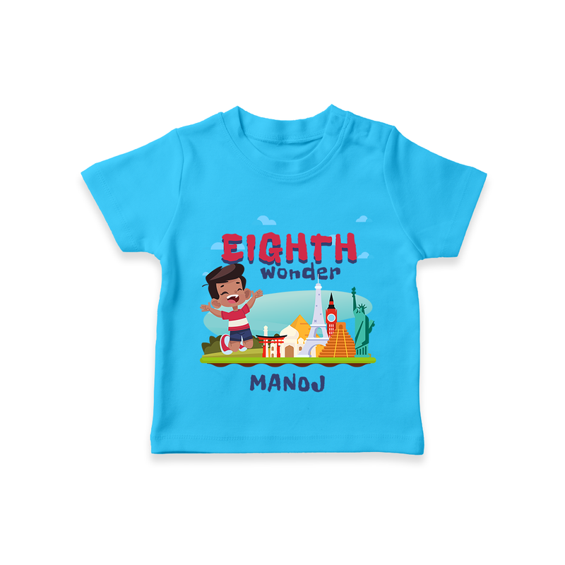 Celebrate The 8th Birthday With Boy Theme - Personalized Birthday T-Shirts With Customized Name - SKY BLUE - 0-5 Months Old (Chest 17")