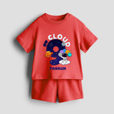 Celebrate The 9th Birthday With Space Theme - Personalized Birthday Co-ord With Customized Name - RED - 0-5 months old  (Chest 18")