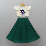 Celebrate The 9th Birthday With Space Theme - Personalized Birthday Crop Top And Skirt With Customized Name - BOTTLE GREEN - 6 - 9 Months Old (Chest 20" , Frock Waist 20")