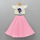 Celebrate The 9th Birthday With Space Theme - Personalized Birthday Crop Top And Skirt With Customized Name - PINK - 6 - 9 Months Old (Chest 20" , Frock Waist 20")