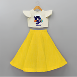 Celebrate The 9th Birthday With Space Theme - Personalized Birthday Crop Top And Skirt With Customized Name - YELLOW - 6 - 9 Months Old (Chest 20" , Frock Waist 20")