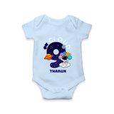 Celebrate The 9th Month With Our Space Theme - Customized Romper For Babies With Name - BABY BLUE - 0 - 3 Months Old (Chest 16")