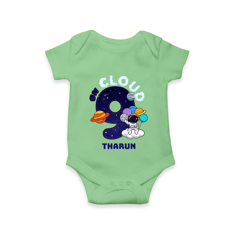 Celebrate The 9th Month With Our Space Theme - Customized Romper For Babies With Name - GREEN - 0 - 3 Months Old (Chest 16")