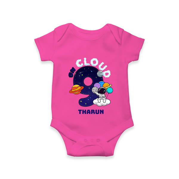 Celebrate The 9th Month With Our Space Theme - Customized Romper For Babies With Name - HOT PINK - 0 - 3 Months Old (Chest 16")