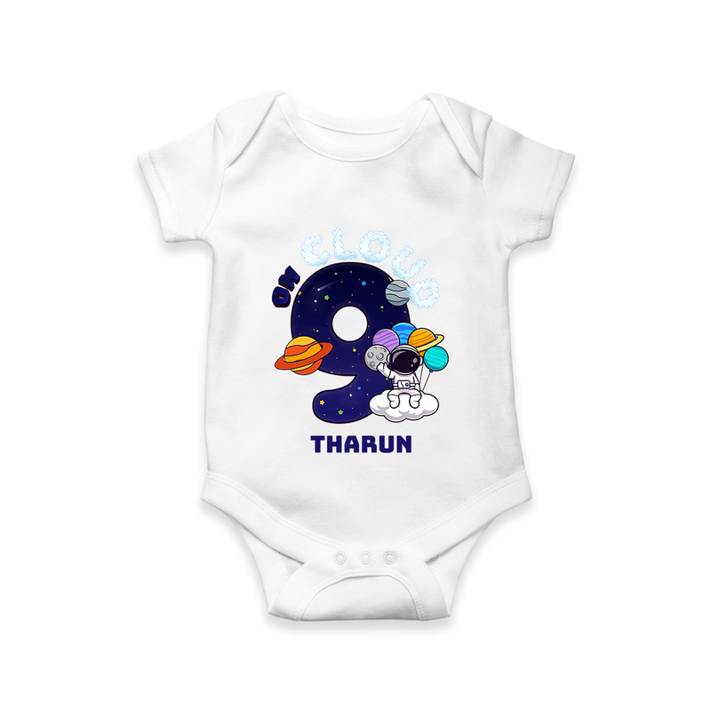 Celebrate The 9th Month With Our Space Theme - Customized Romper For Babies With Name - WHITE - 0 - 3 Months Old (Chest 16")