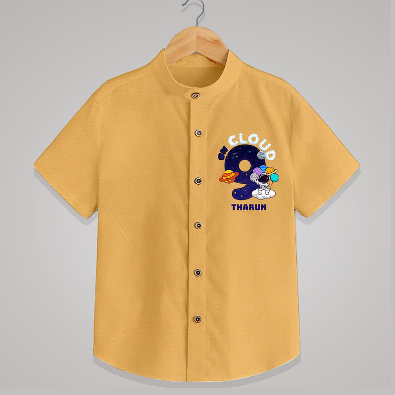 Celebrate The 9th Birthday With Space Theme - Personalized Birthday Shirts With Customized Name - PASTEL YELLOW - 0 - 6 Months Old (Chest 23")