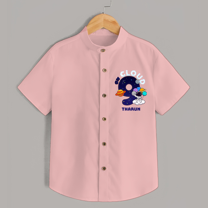 Celebrate The 9th Birthday With Space Theme - Personalized Birthday Shirts With Customized Name - PEACH - 0 - 6 Months Old (Chest 23")