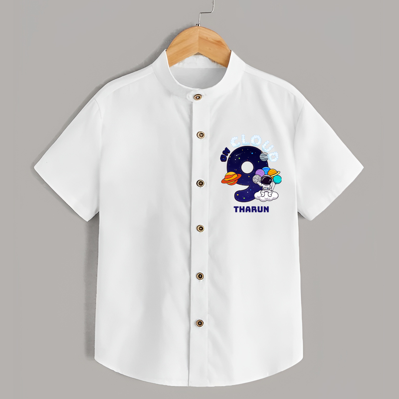 Celebrate The 9th Birthday With Space Theme - Personalized Birthday Shirts With Customized Name - WHITE - 0 - 6 Months Old (Chest 23")