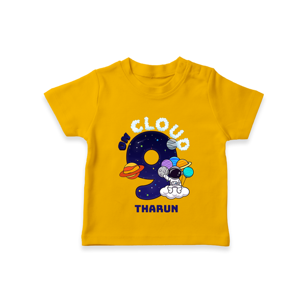 Celebrate The 9th Birthday With Space Theme - Personalized Birthday T-Shirts With Customized Name - CHROME YELLOW - 0-5 Months Old (Chest 17")