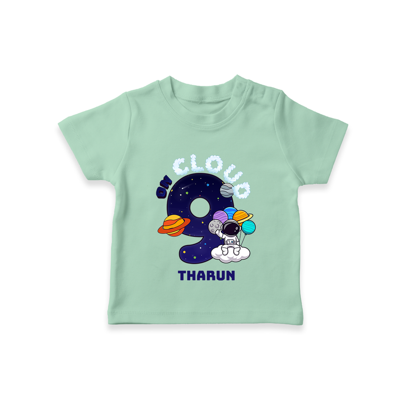 Celebrate The 9th Birthday With Space Theme - Personalized Birthday T-Shirts With Customized Name - MINT GREEN - 0-5 Months Old (Chest 17")