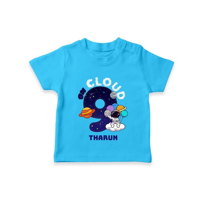 Celebrate The 9th Birthday With Space Theme - Personalized Birthday T-Shirts With Customized Name - SKY BLUE - 0-5 Months Old (Chest 17")