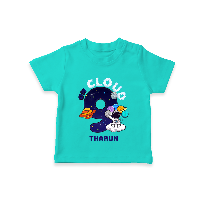 Celebrate The 9th Birthday With Space Theme - Personalized Birthday T-Shirts With Customized Name - TEAL - 0-5 Months Old (Chest 17")