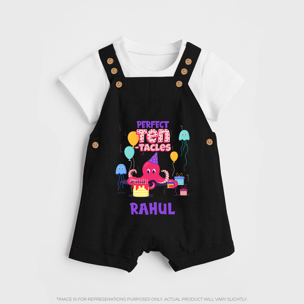 Newborn Dungaree Set for 10 Month | Customizable Dungaree Set | Ideal for Celebrations - BLACK - 0 - 5 Months Old (Chest 18")
