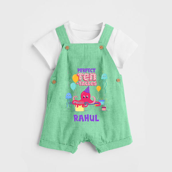 Newborn Dungaree Set for 10 Month | Customizable Dungaree Set | Ideal for Celebrations - GREEN - 0 - 5 Months Old (Chest 18")