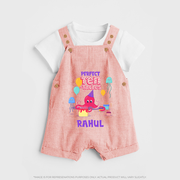 Newborn Dungaree Set for 10 Month | Customizable Dungaree Set | Ideal for Celebrations - PEACH - 0 - 5 Months Old (Chest 18")