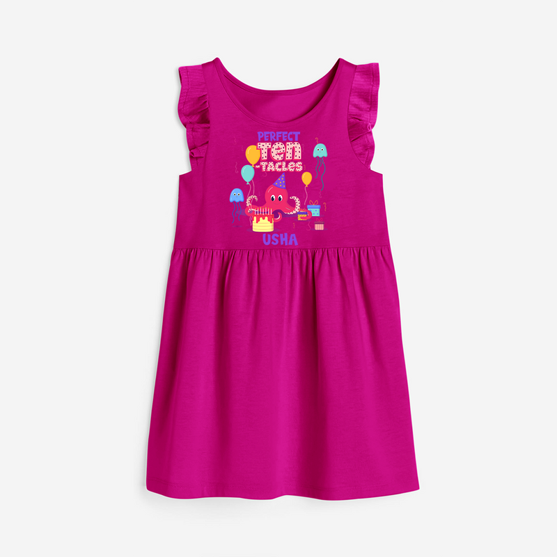 Celebrate The 10th Birthday "Perfect Ten-Tacles"with Personalized Frock - HOT PINK - 0 - 6 Months Old (Chest 18")