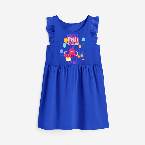 Celebrate The 10th Birthday "Perfect Ten-Tacles"with Personalized Frock - ROYAL BLUE - 0 - 6 Months Old (Chest 18")