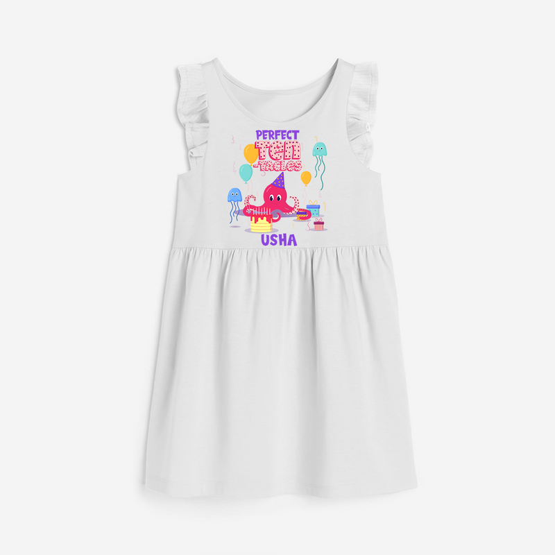 Celebrate The 10th Birthday "Perfect Ten-Tacles"with Personalized Frock - WHITE - 0 - 6 Months Old (Chest 18")