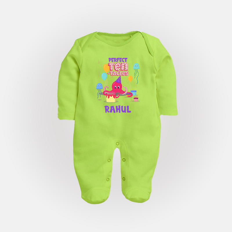 Newborn Full Sleeve Bodysuit/ Sleep Suit/ Jumpsuit for 10 Month | Customizable Full Sleeve Bodysuit/ Sleep Suit/ Jumpsuit | Ideal for Celebrations - LIME GREEN - New Born (Chest 7.5")