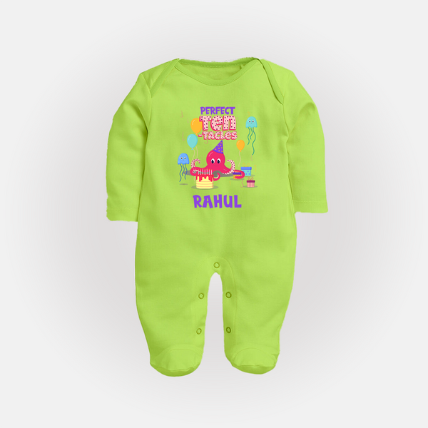 Newborn Full Sleeve Bodysuit/ Sleep Suit/ Jumpsuit for 10 Month | Customizable Full Sleeve Bodysuit/ Sleep Suit/ Jumpsuit | Ideal for Celebrations - LIME GREEN - New Born (Chest 7.5")