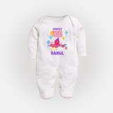 Newborn Full Sleeve Bodysuit/ Sleep Suit/ Jumpsuit for 10 Month | Customizable Full Sleeve Bodysuit/ Sleep Suit/ Jumpsuit | Ideal for Celebrations - WHITE - New Born (Chest 7.5")