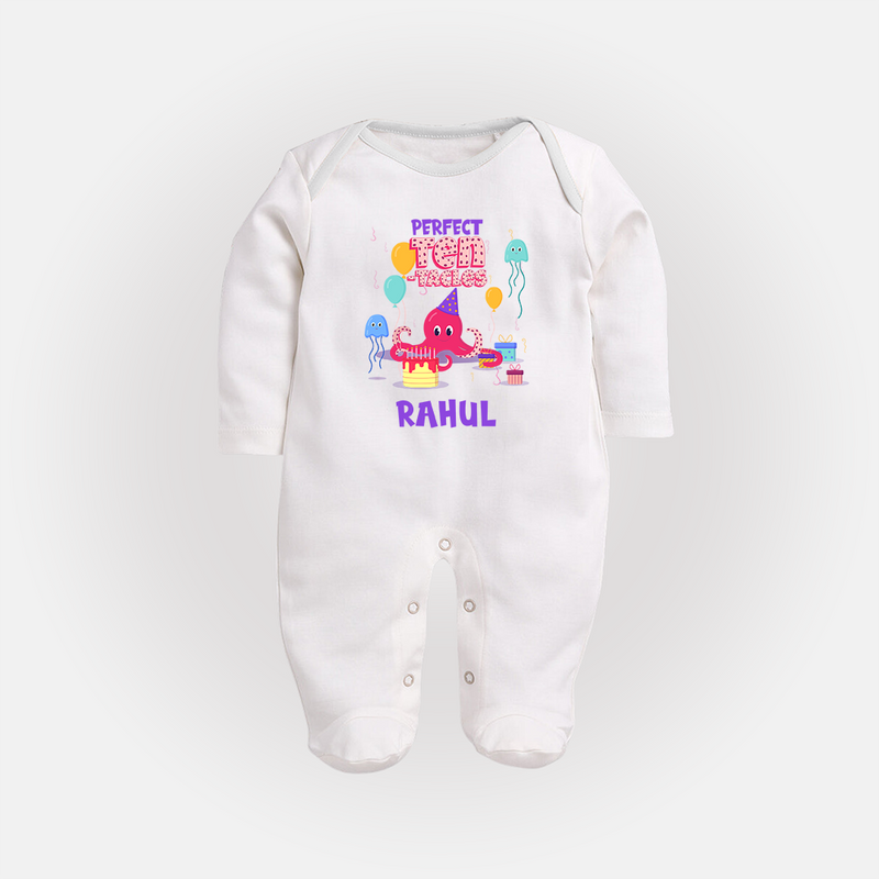 Newborn Full Sleeve Bodysuit/ Sleep Suit/ Jumpsuit for 10 Month | Customizable Full Sleeve Bodysuit/ Sleep Suit/ Jumpsuit | Ideal for Celebrations - WHITE - New Born (Chest 7.5")