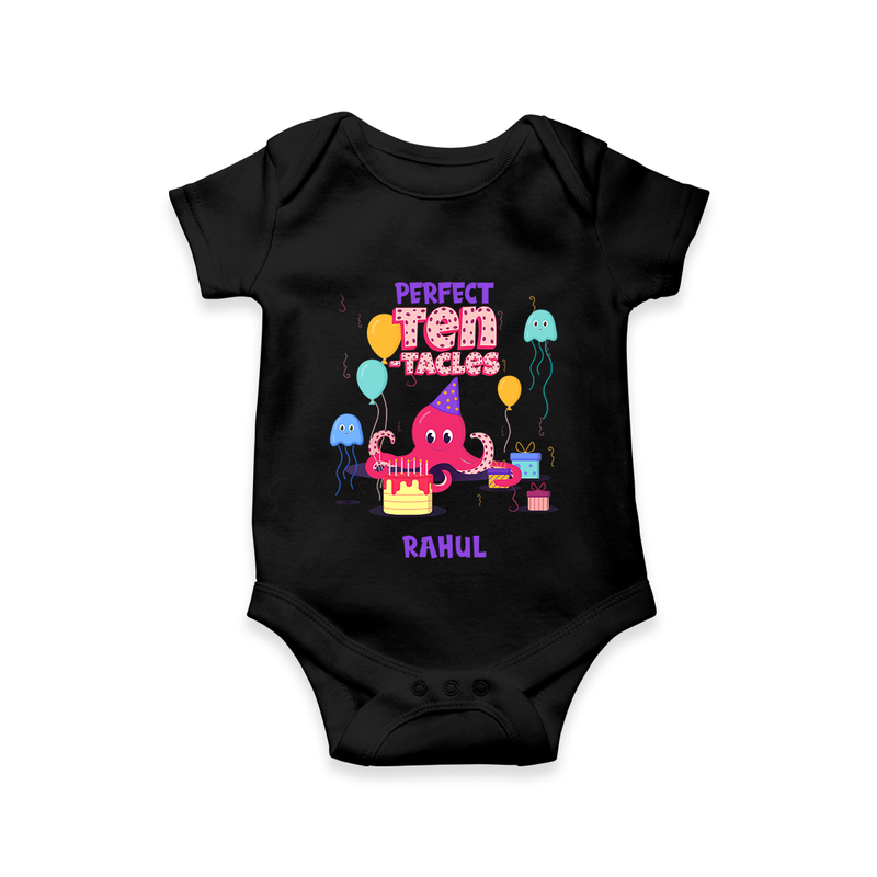 Celebrate The 10th Month With Our Ocean Theme - Customized Romper For Babies With Name - BLACK - 0 - 3 Months Old (Chest 16")