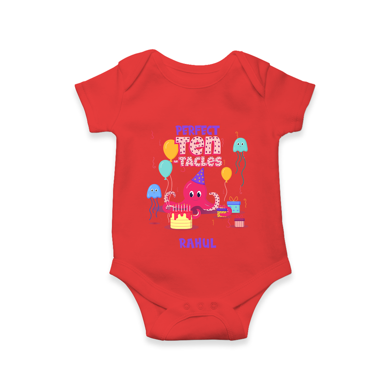 Celebrate The 10th Month With Our Ocean Theme - Customized Romper For Babies With Name - RED - 0 - 3 Months Old (Chest 16")