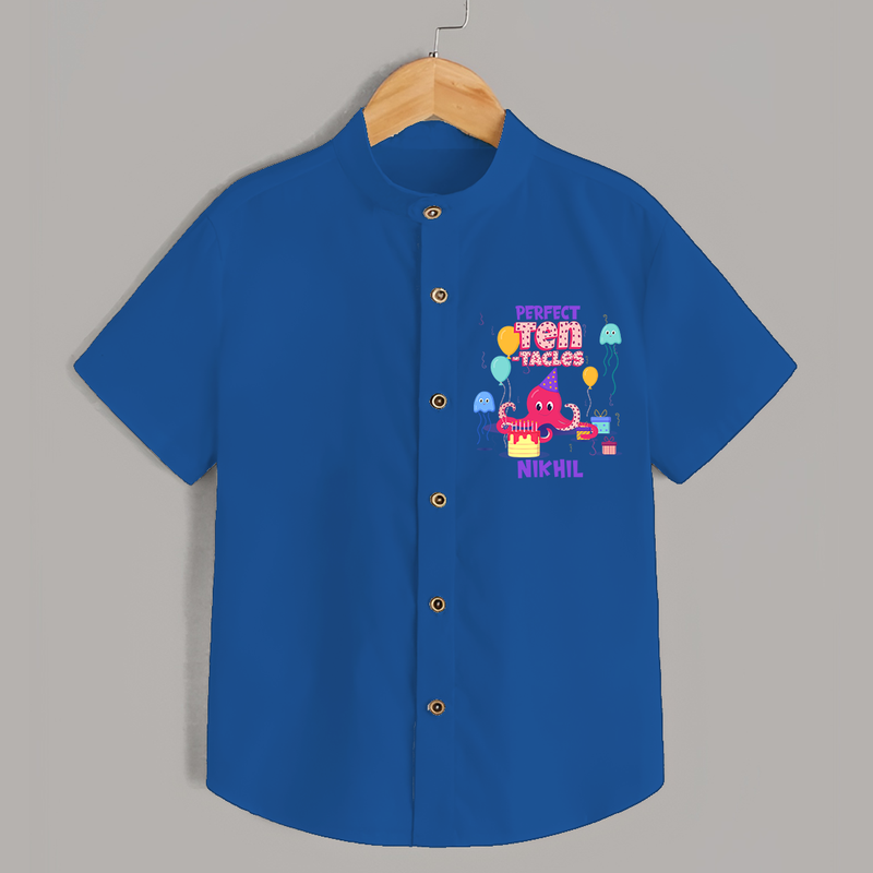 Celebrate The 10th Birthday "Perfect Ten-Tacles"with Personalized Shirt - COBALT BLUE - 0 - 6 Months Old (Chest 21")