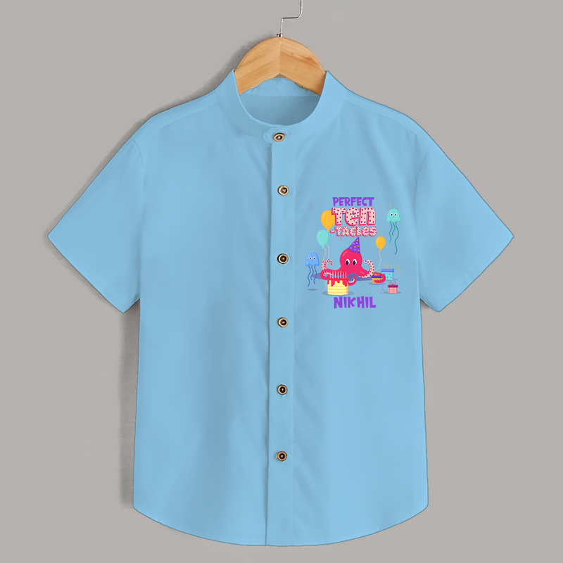 Celebrate The 10th Birthday "Perfect Ten-Tacles"with Personalized Shirt - SKY BLUE - 0 - 6 Months Old (Chest 21")