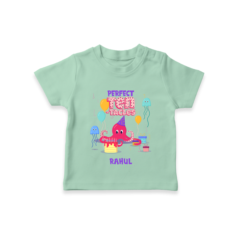 Celebrate The 10th Birthday With Ocean Theme - Personalized Birthday T-Shirts With Customized Name - MINT GREEN - 0-5 Months Old (Chest 17")