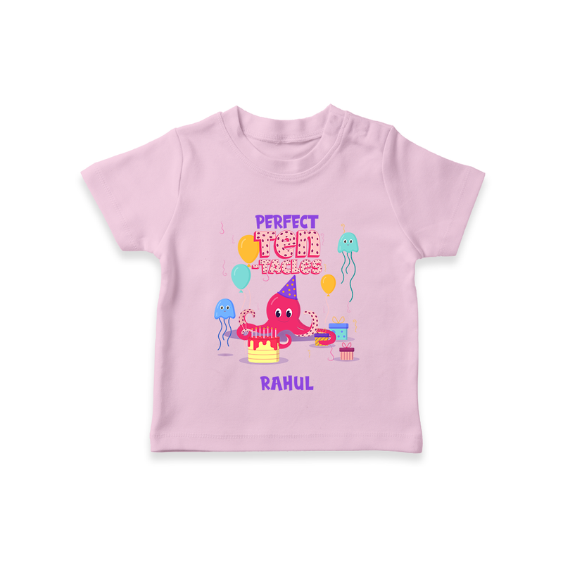 Celebrate The 10th Birthday With Ocean Theme - Personalized Birthday T-Shirts With Customized Name - PINK - 0-5 Months Old (Chest 17")