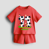 Celebrate The 11th Birthday With Football Theme - Personalized Birthday Co-ord With Customized Name - RED - 0-5 months old  (Chest 18")