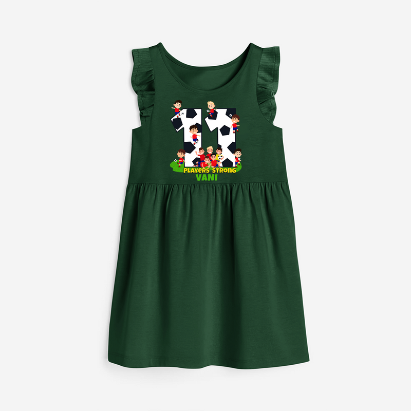 Celebrate The 11th Birthday "11 Players Strong" with Personalized Frock - BOTTLE GREEN - 0 - 6 Months Old (Chest 18")