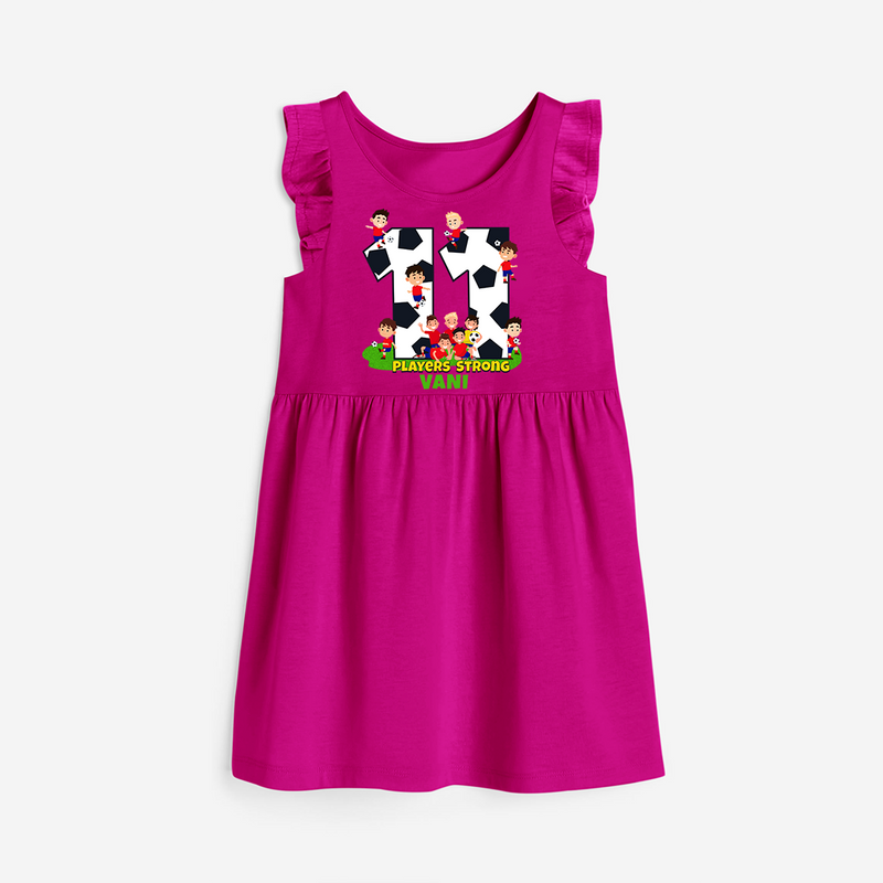 Celebrate The 11th Birthday "11 Players Strong" with Personalized Frock - HOT PINK - 0 - 6 Months Old (Chest 18")