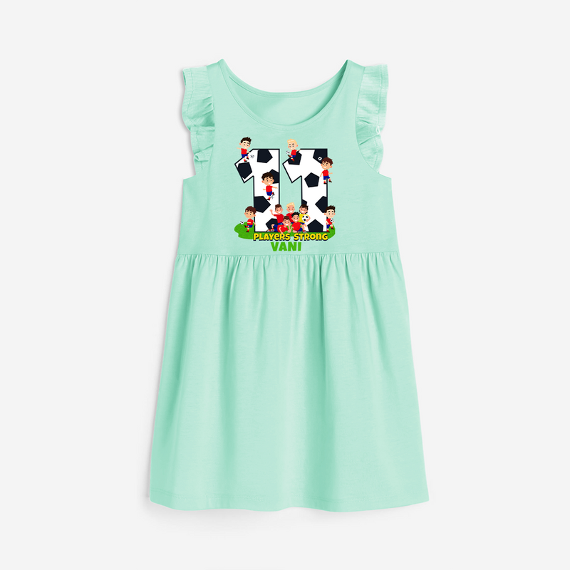 Celebrate The 11th Birthday "11 Players Strong" with Personalized Frock - TEA GREEN - 0 - 6 Months Old (Chest 18")