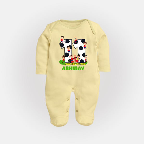 Newborn Full Sleeve Bodysuit/ Sleep Suit/ Jumpsuit for 11 Month | Customizable Full Sleeve Bodysuit/ Sleep Suit/ Jumpsuit | Ideal for Celebrations - PASTEL YELLOW - New Born (Chest 7.5")