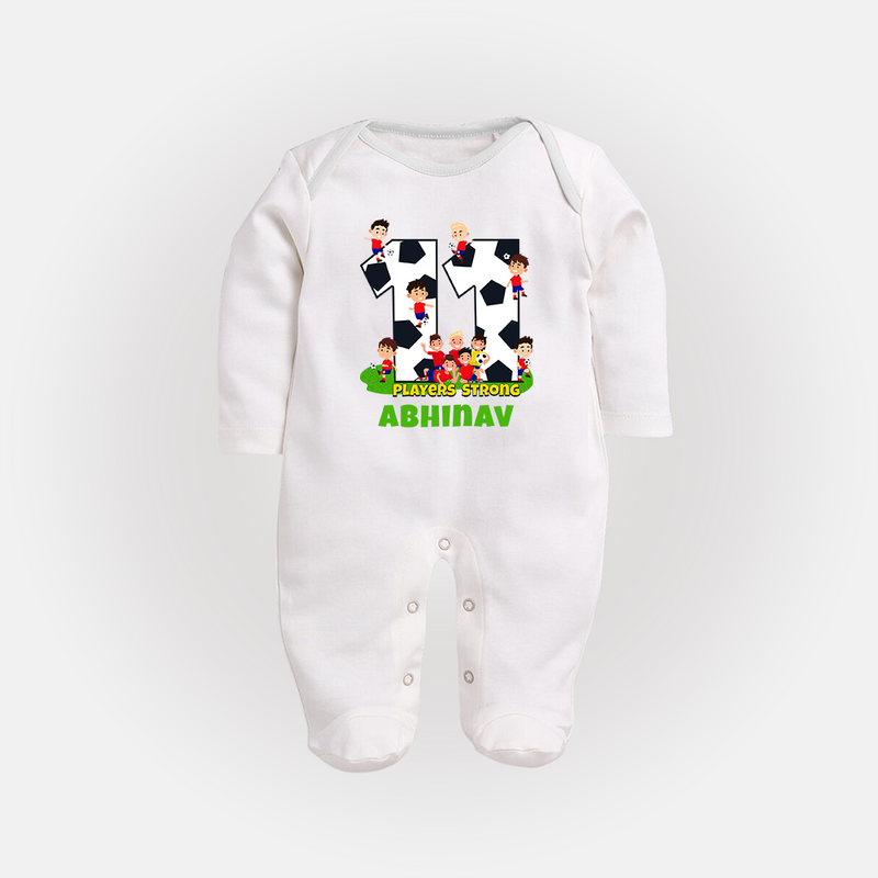 Newborn Full Sleeve Bodysuit/ Sleep Suit/ Jumpsuit for 11 Month | Customizable Full Sleeve Bodysuit/ Sleep Suit/ Jumpsuit | Ideal for Celebrations - WHITE - New Born (Chest 7.5")