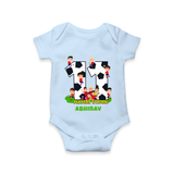 Celebrate The 11th Month With Our Football Theme - Customized Romper For Babies With Name - BABY BLUE - 0 - 3 Months Old (Chest 16")