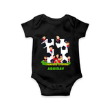 Celebrate The 11th Month With Our Football Theme - Customized Romper For Babies With Name - BLACK - 0 - 3 Months Old (Chest 16")