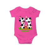 Celebrate The 11th Month With Our Football Theme - Customized Romper For Babies With Name - HOT PINK - 0 - 3 Months Old (Chest 16")