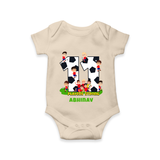 Celebrate The 11th Month With Our Football Theme - Customized Romper For Babies With Name - IVORY - 0 - 3 Months Old (Chest 16")