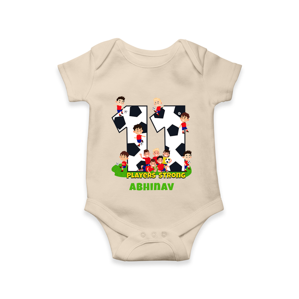 Celebrate The 11th Month With Our Football Theme - Customized Romper For Babies With Name - IVORY - 0 - 3 Months Old (Chest 16")